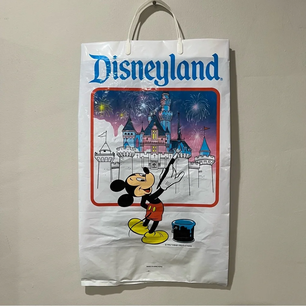 Vintage 1994 Disneyland PLASTIC SHOPPING BAG Mickey Mouse Painting‎ Castle.